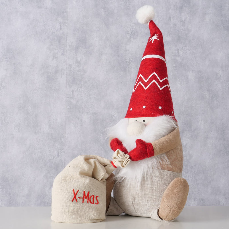 Doorstop Wichtel Fiete – Christmas decoration with red hat and X-Mas gift bag