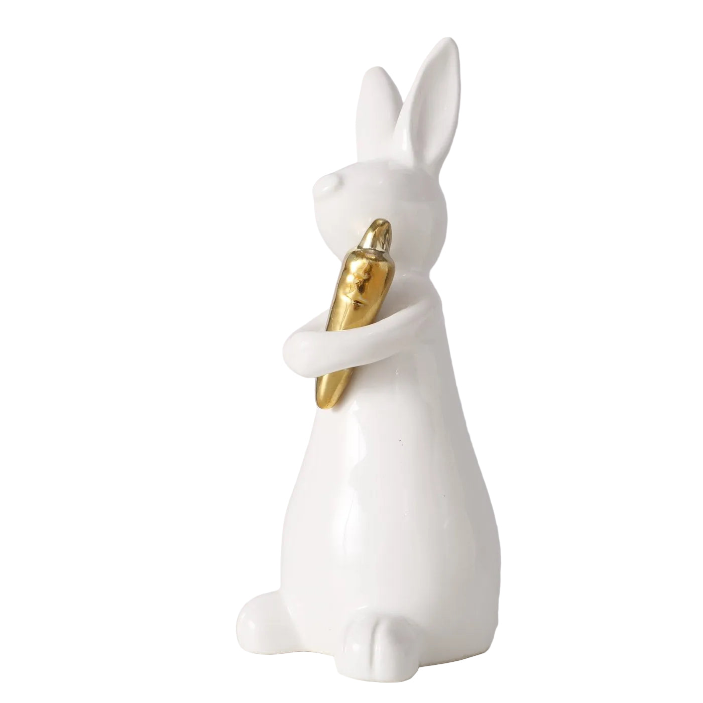 Dekofigur Aurelio Hase Weiß Gold Keramik – handgearbeitet