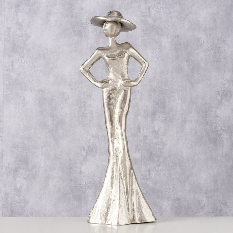 Lady Elegant aluminium figuur in zilver - handgemaakte decoratie voor interieurs