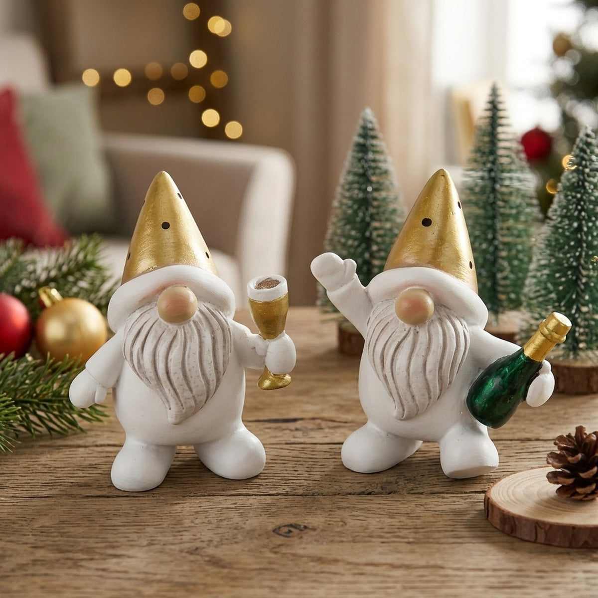 Dekofiguren Chester Wichtel 2er Set weiß gold 6 cm