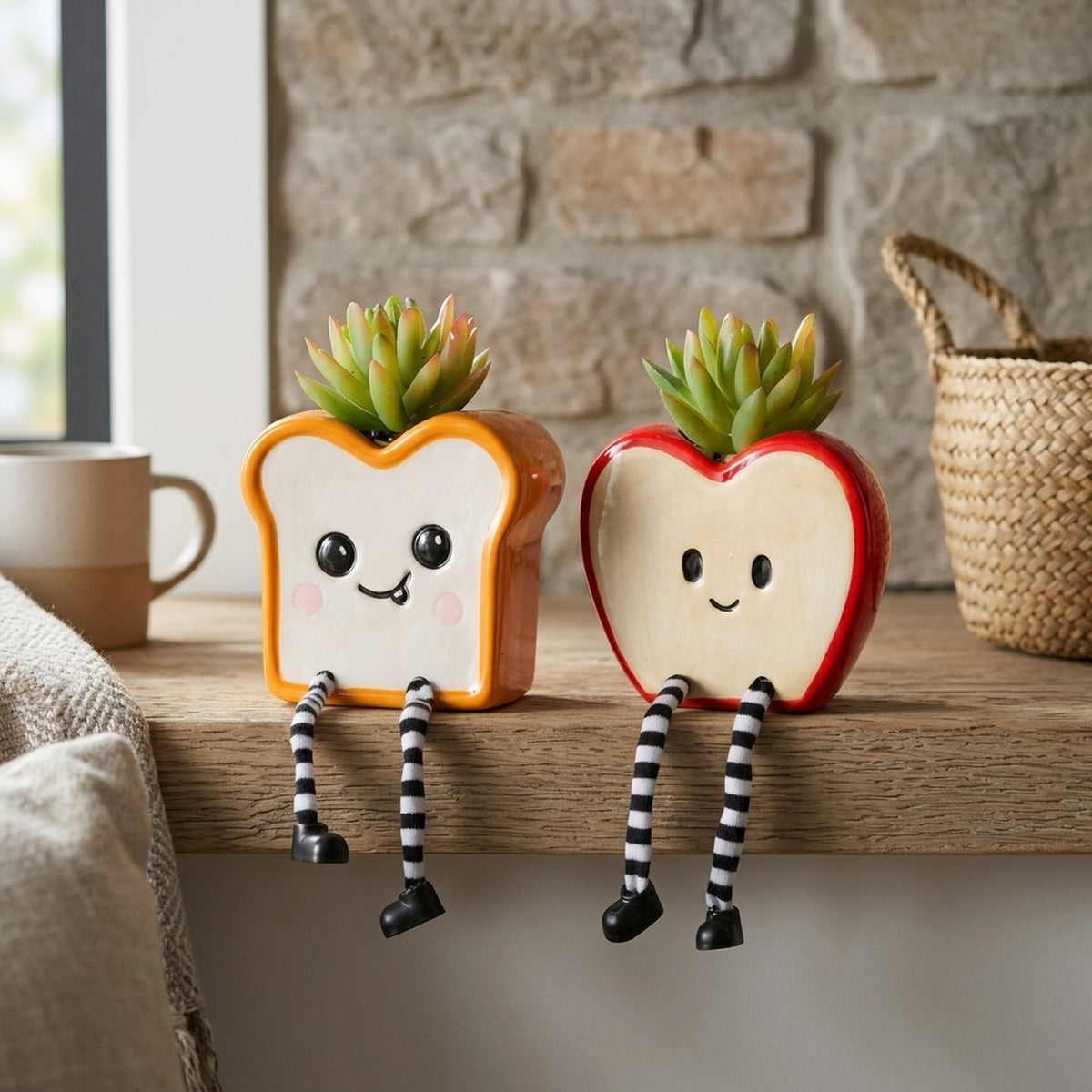 Deko Sukkulenten Foodie 2er Set Toast und Apfel 19 cm