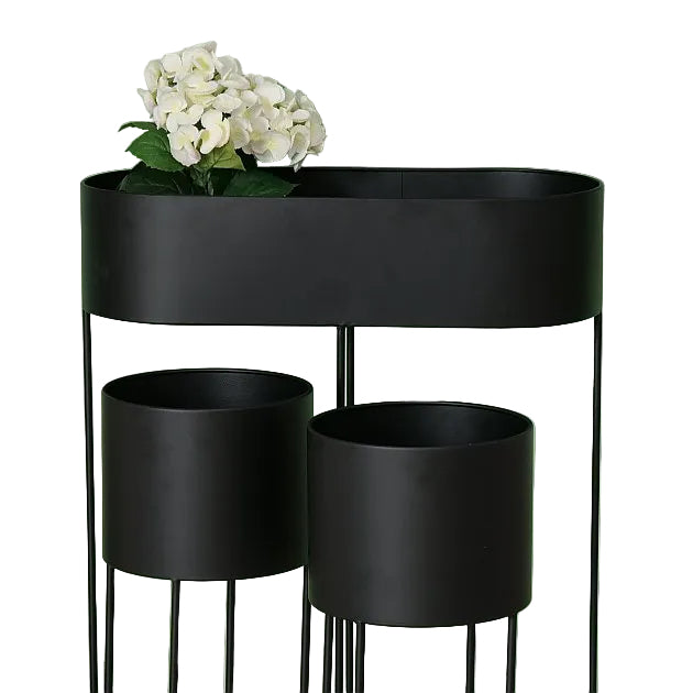 Übertopf Set Aurela schwarz aus Metall pulverbeschichtet 3 teilig outdoor