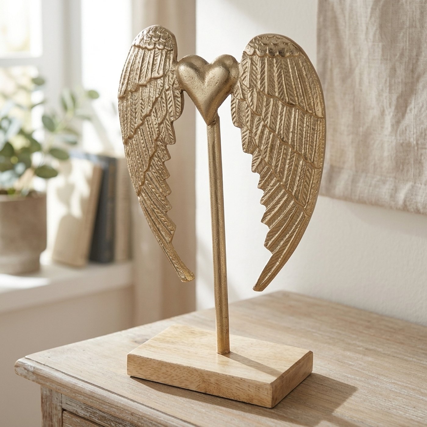 Dekoaufsteller Lovangel mit Engelsflügeln und Herz goldfarben 33,5 cm
