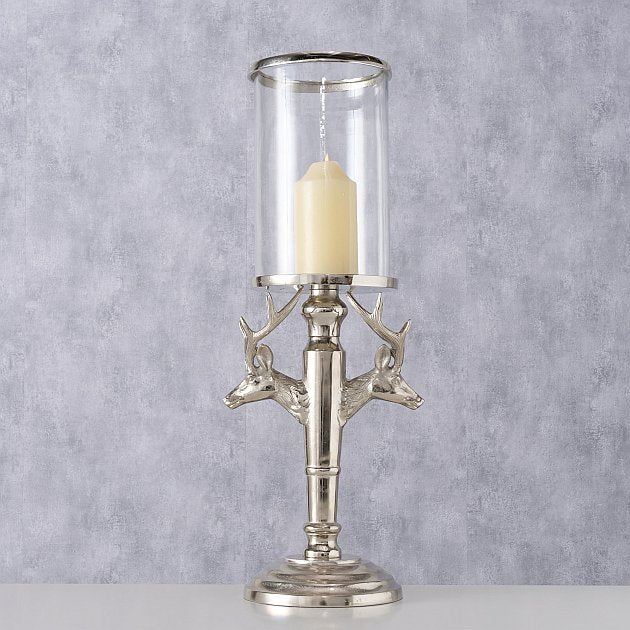 Majestueuze hertenlantaarn Auerach - kunstwerk in zilver en helder glas hoogte 75cm