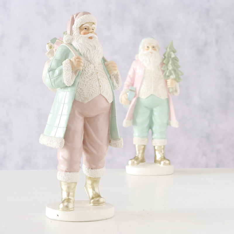 Festliches 2er Set Weihnachtsmann Figuren mit Tannenbaum und Geschenkrucksack bunt Höhe 33cm Weihnachten