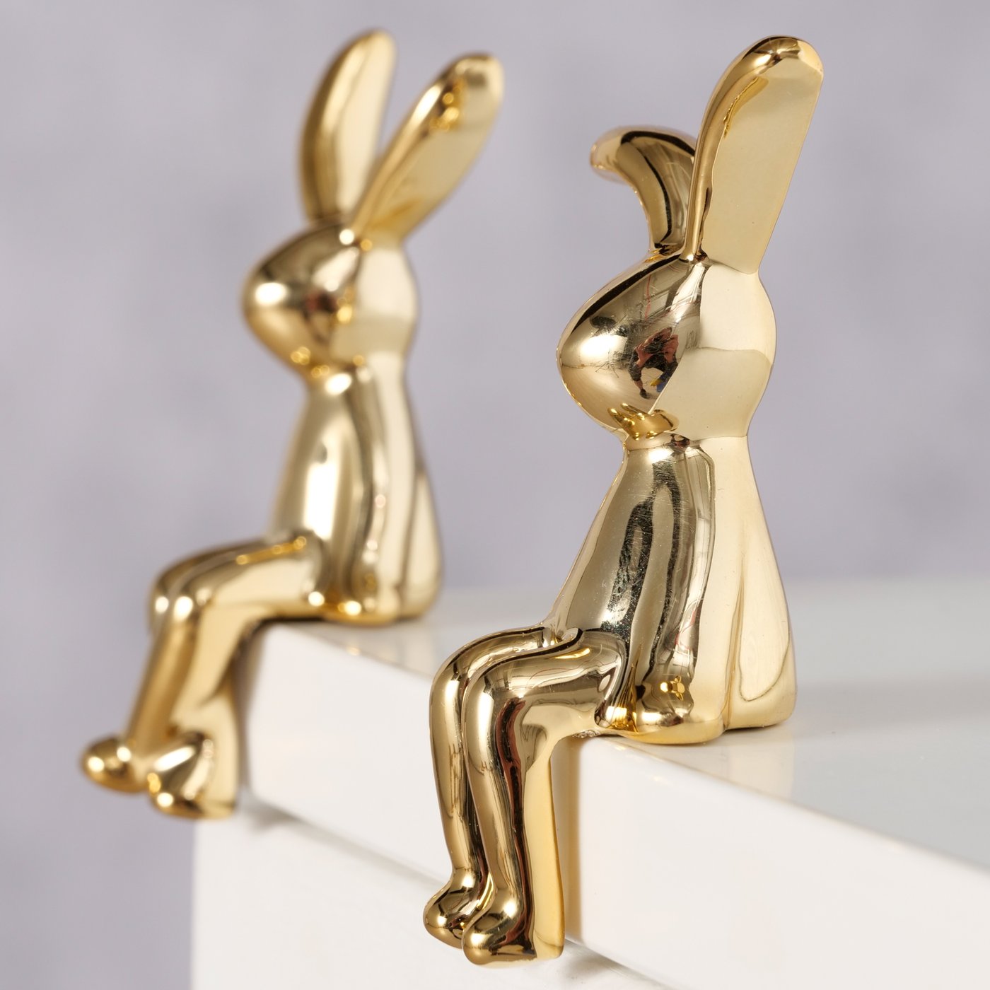 Avin Kantenhocker Hase Gold Keramik 2er Set