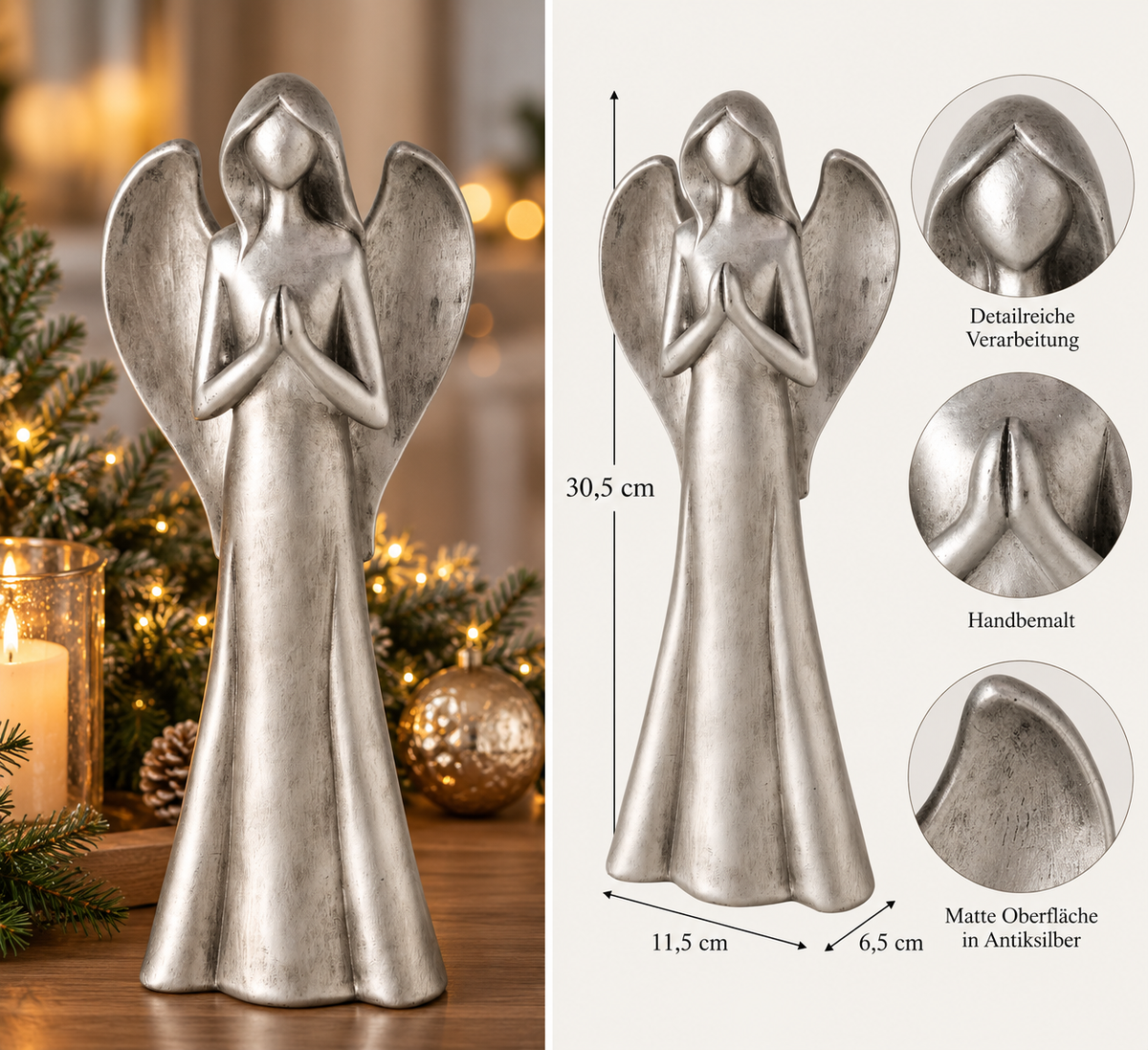 Dekofigur Himmelswacht Engel Antiksilber 30,5 cm