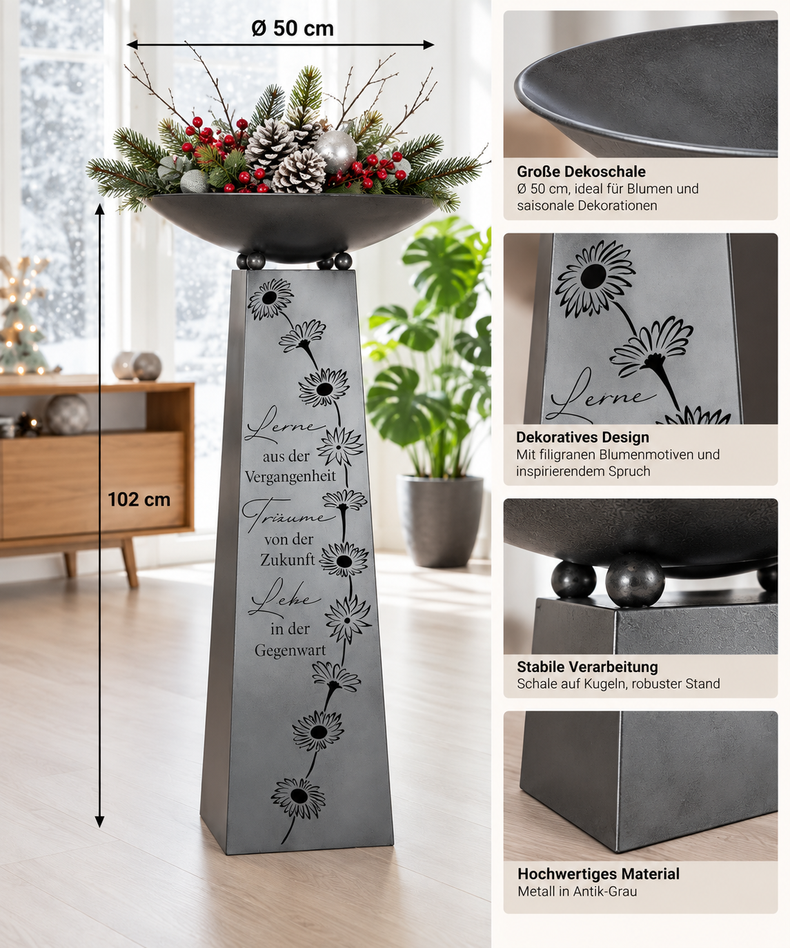 Schalenständer Lebenszeit Antik-Grau 102 cm
