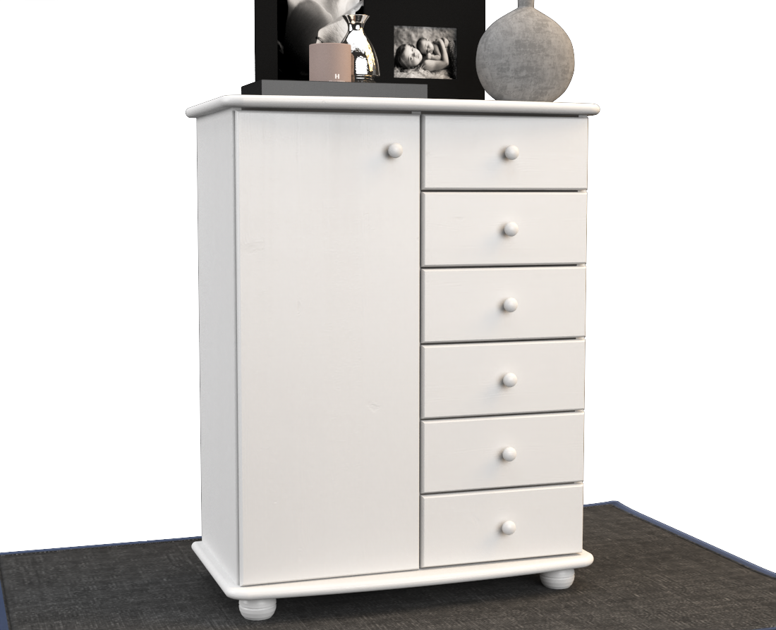 Anika Kommode Sideboard | Anrichte | 6-Schubladen | 1-Türig | 100% Bio Kiefer Massivholz