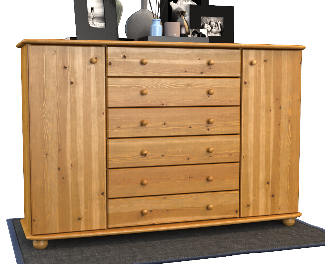 Anika Kommode XL Sideboard | Anrichte | 2-Türig | 6-Schubladen | 100% Bio Kiefer Massivholz