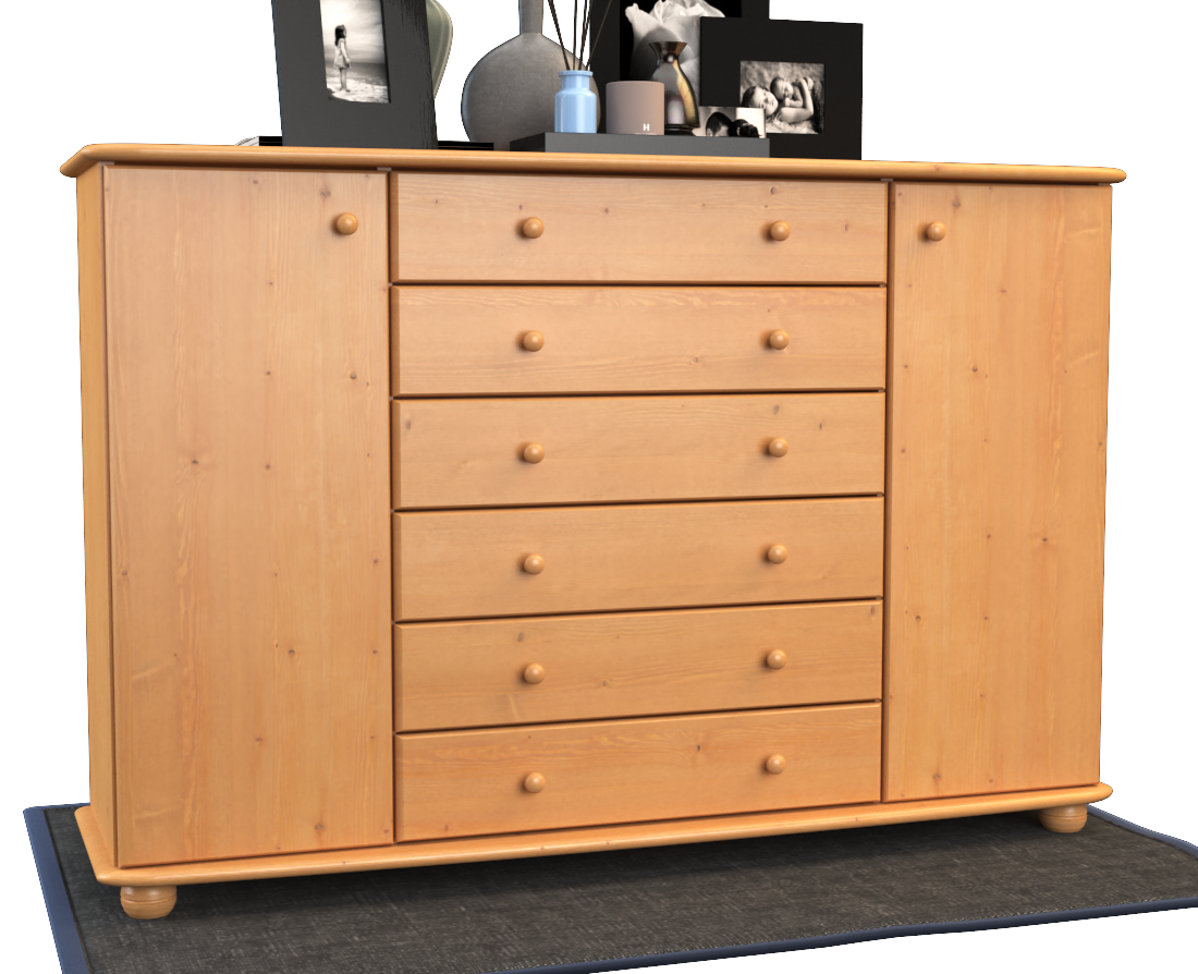 Anika Kommode XL Sideboard | Anrichte | 2-Türig | 6-Schubladen | 100% Bio Kiefer Massivholz