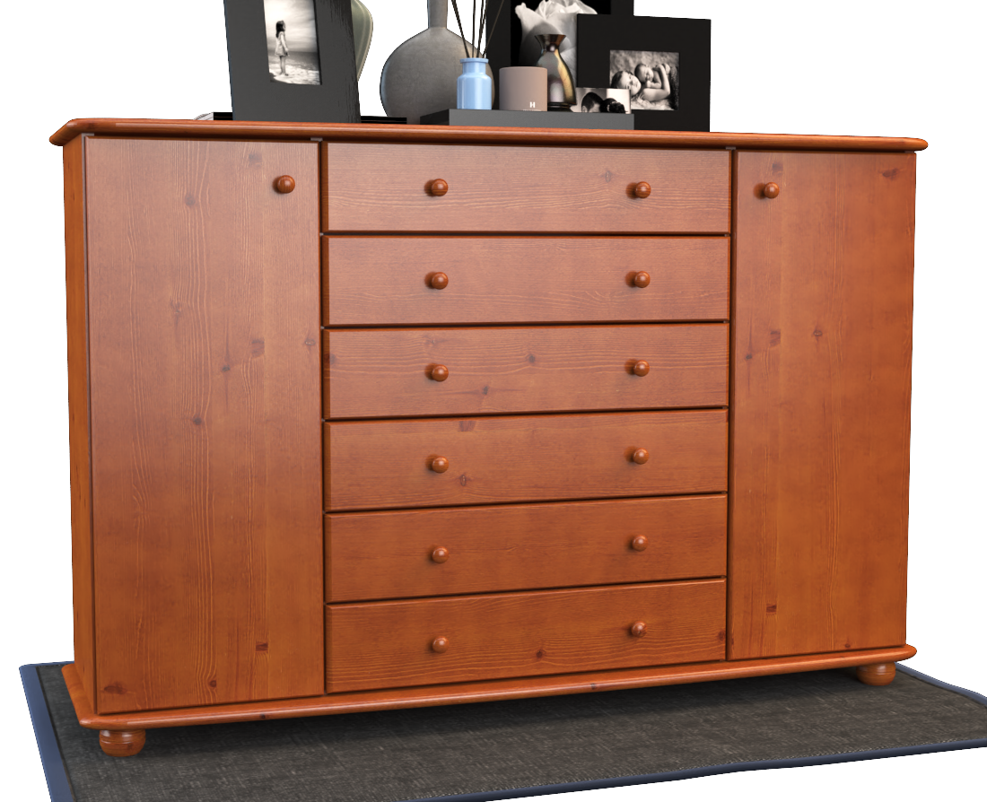 Anika Kommode XL Sideboard | Anrichte | 2-Türig | 6-Schubladen | 100% Bio Kiefer Massivholz
