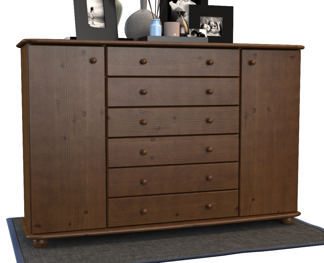Anika Kommode XL Sideboard | Anrichte | 2-Türig | 6-Schubladen | 100% Bio Kiefer Massivholz