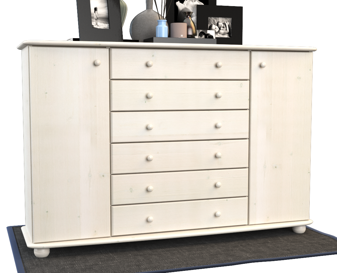 Anika Kommode XL Sideboard | Anrichte | 2-Türig | 6-Schubladen | 100% Bio Kiefer Massivholz