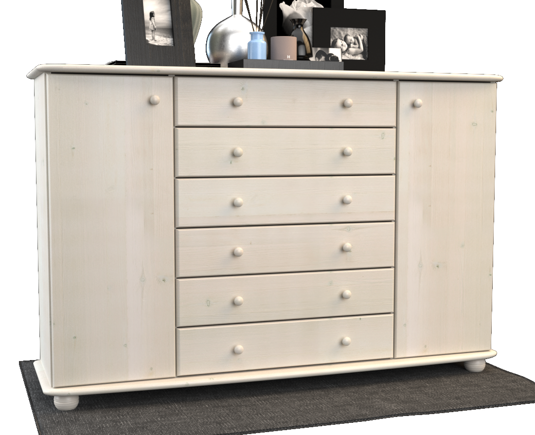 Anika Kommode XL Sideboard | Anrichte | 2-Türig | 6-Schubladen | 100% Bio Kiefer Massivholz