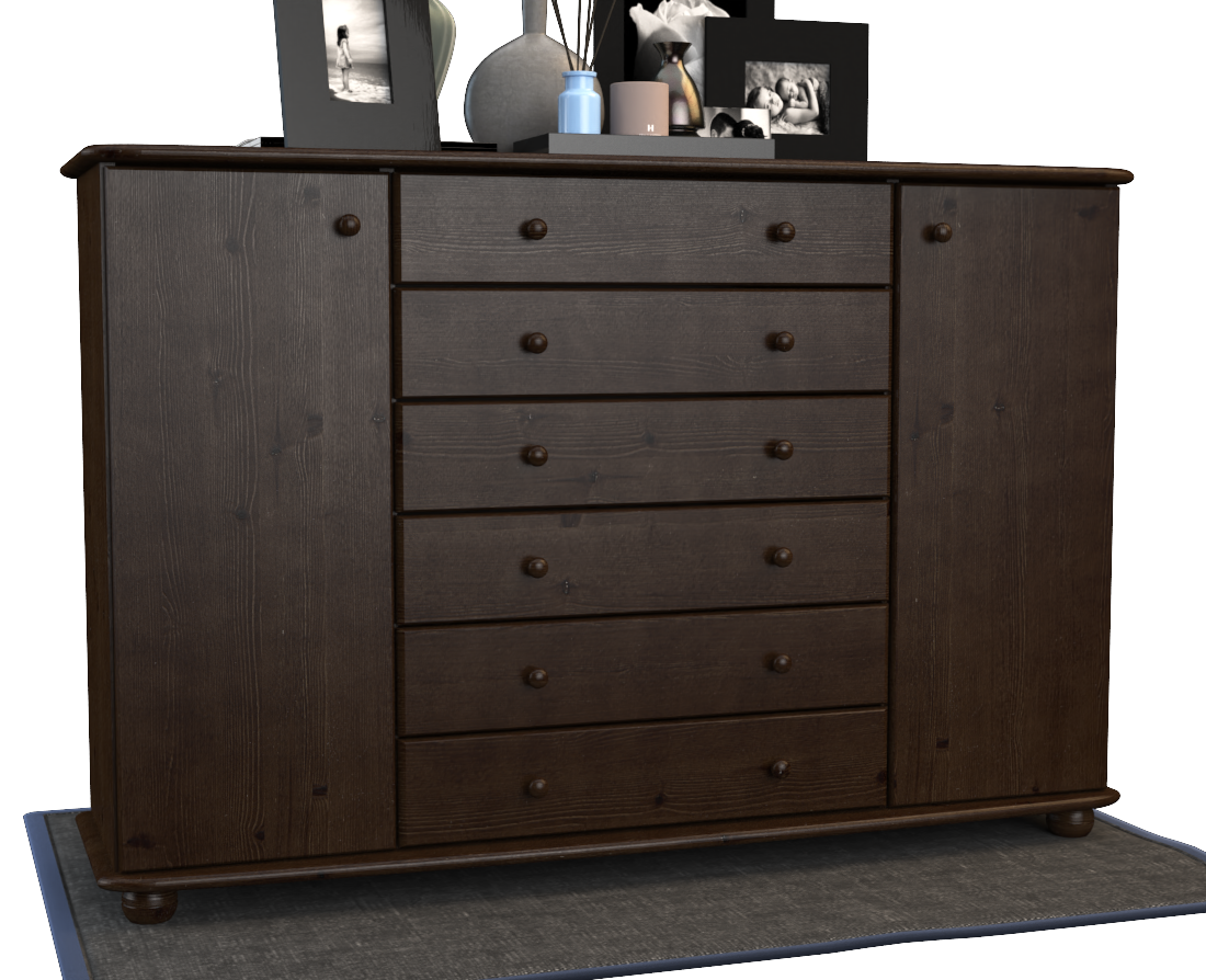 Anika Kommode XL Sideboard | Anrichte | 2-Türig | 6-Schubladen | 100% Bio Kiefer Massivholz