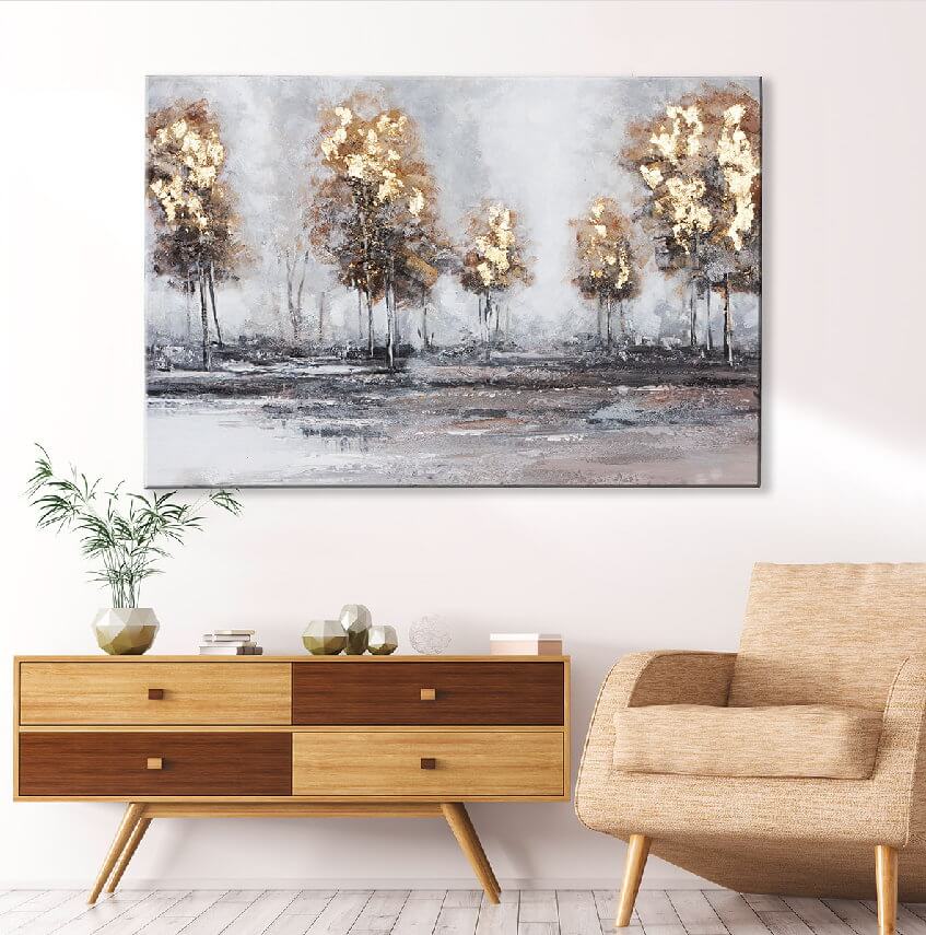 Bild Waldlichtung Leinwand goldfarben grau