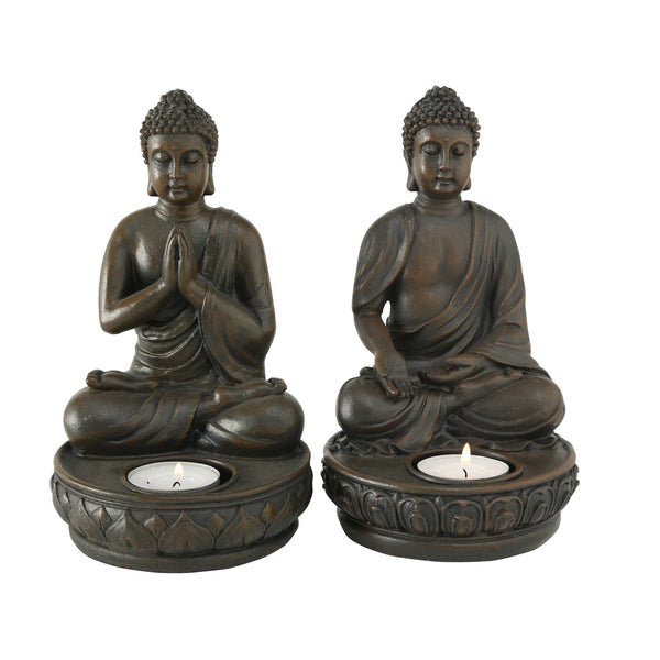 2er Set Teelichthalter "Zen Buddha" – Kunstharz Teelichthalter in Buddha Form
