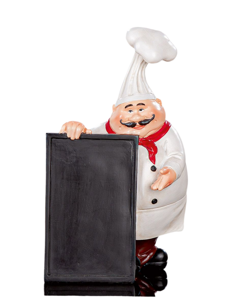Decorative figure chef Paolo with blackboard – funny menu board for kitchen &amp; gastronomy