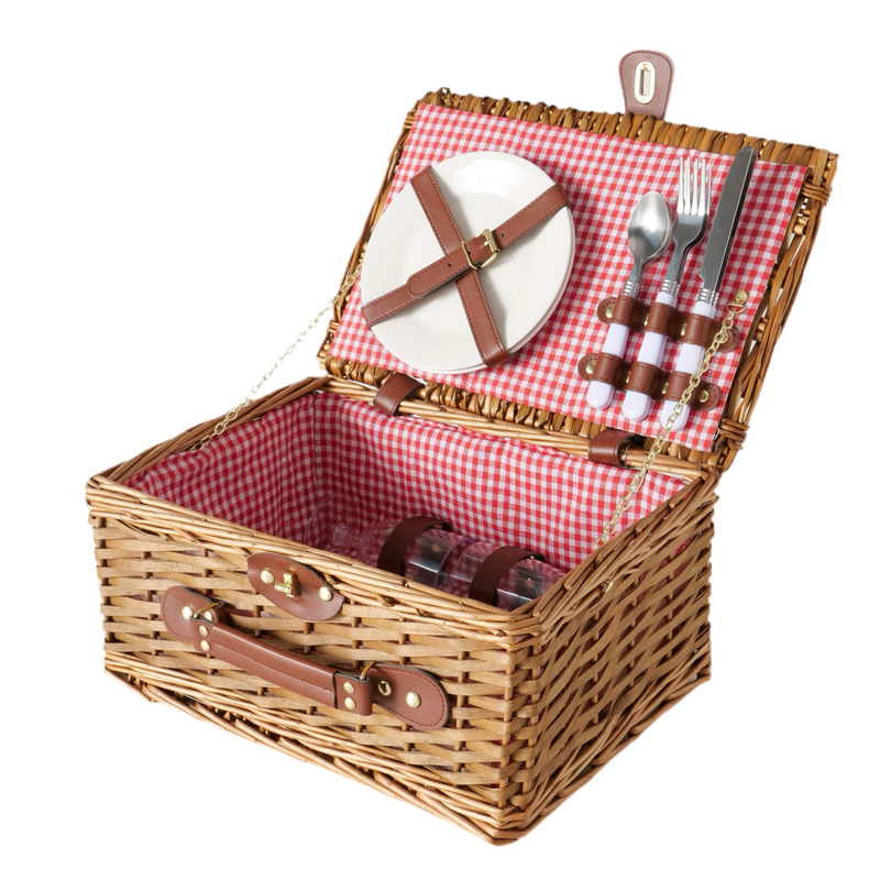 Pascal picnic basket handmade with tableware set for 2 people