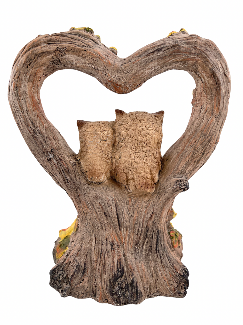 Autumnal decorative figure owl couple in heart 35 cm