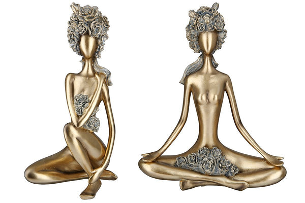 2-piece yoga figure 'Rose' - Golden yoga pose with rosary beads
