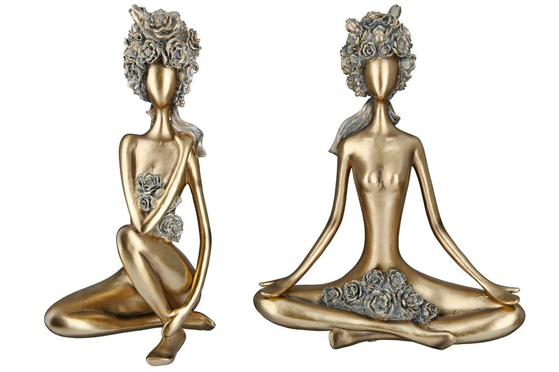 2-piece yoga figure 'Rose' - Golden yoga pose with rosary beads