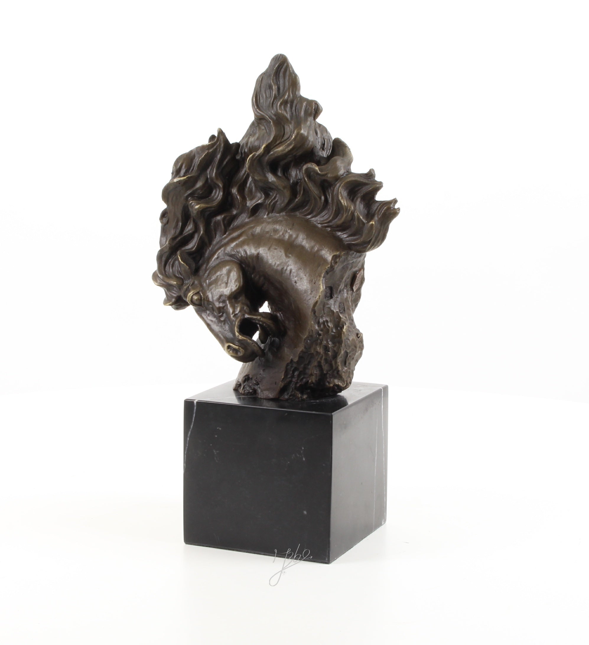 Valerio Pferdekopf Skulptur aus echter Bronze mit Marmorsockel