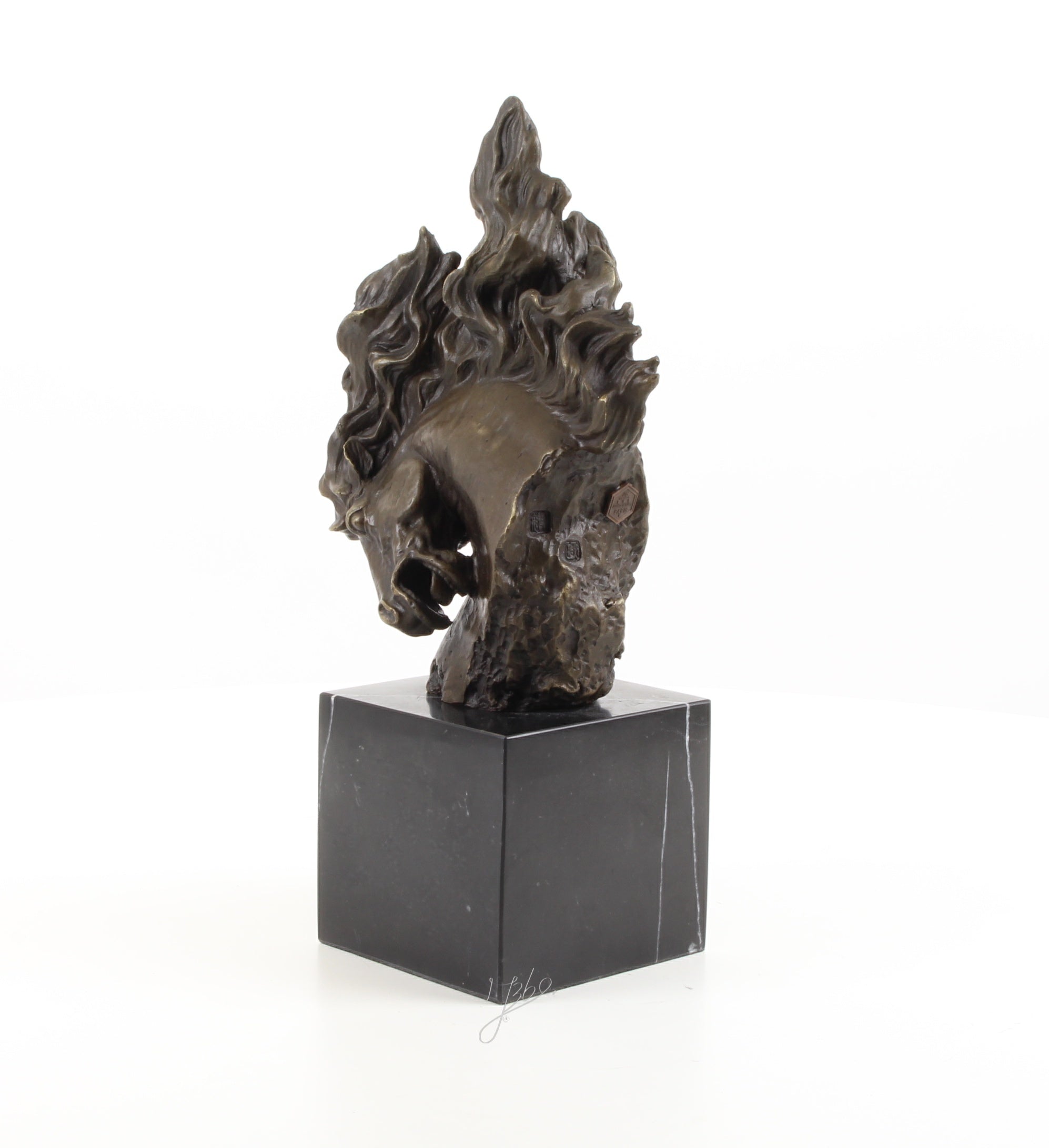 Valerio Pferdekopf Skulptur aus echter Bronze mit Marmorsockel
