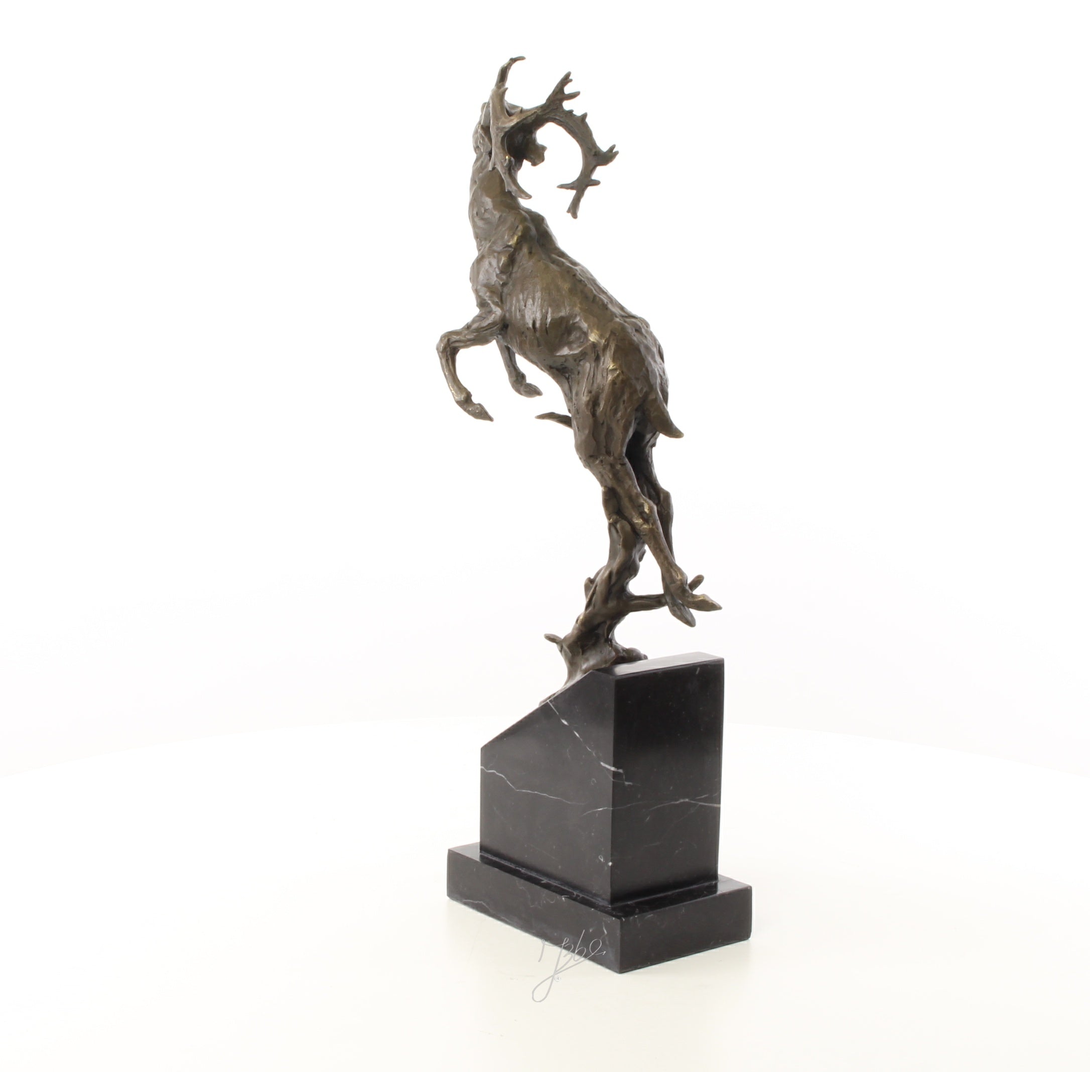 Skulptur Springhirsch in bronze auf Sockel 50 cm