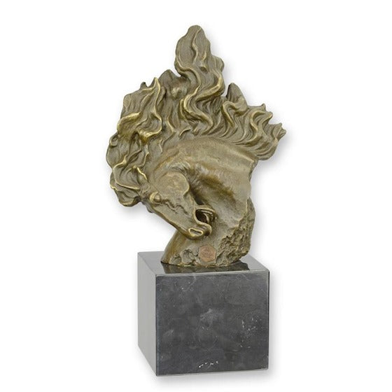 Valerio Pferdekopf Skulptur aus echter Bronze mit Marmorsockel