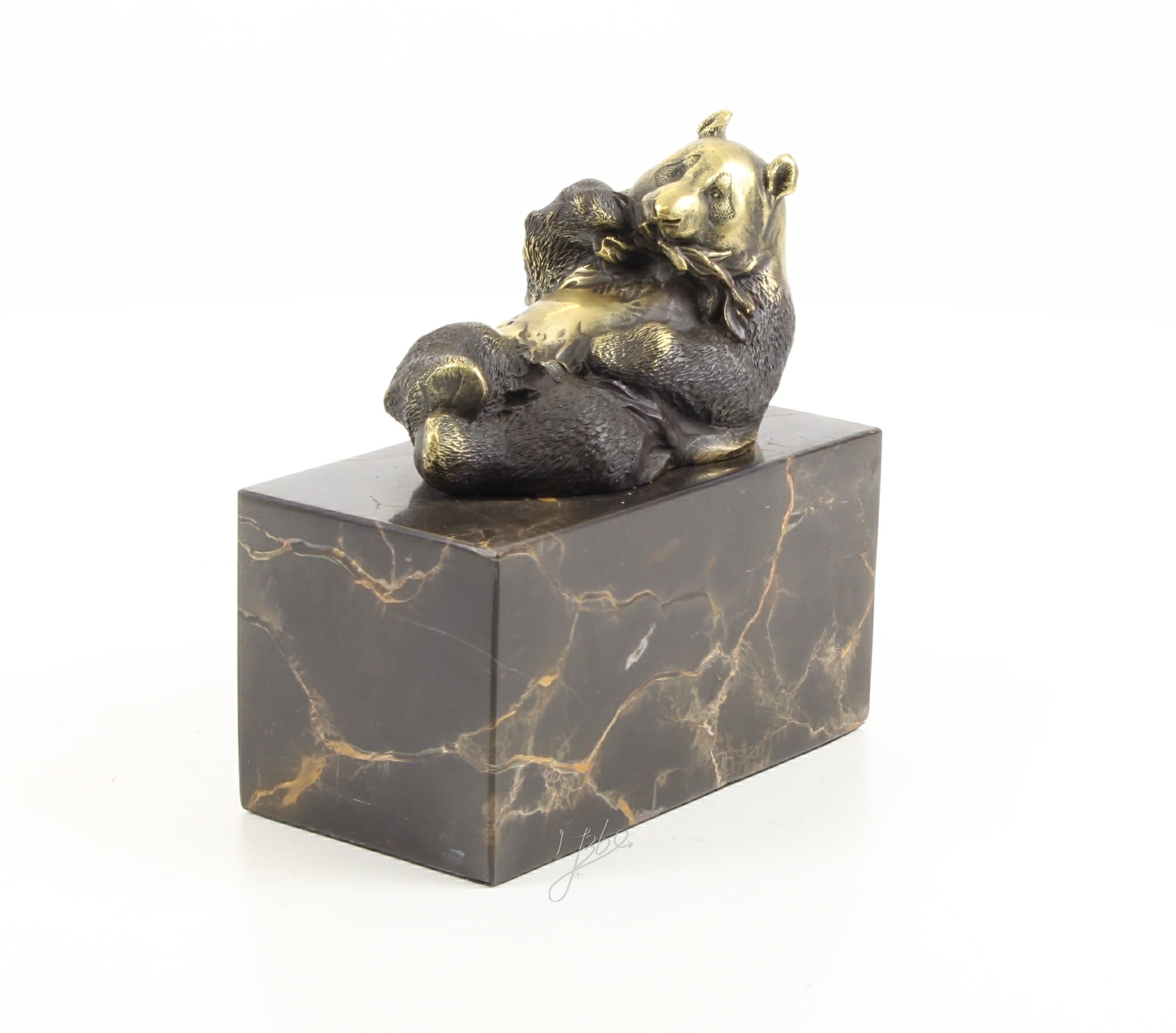 Skulptur Panda Nori Bronze Dekofigur auf Marmorsockel