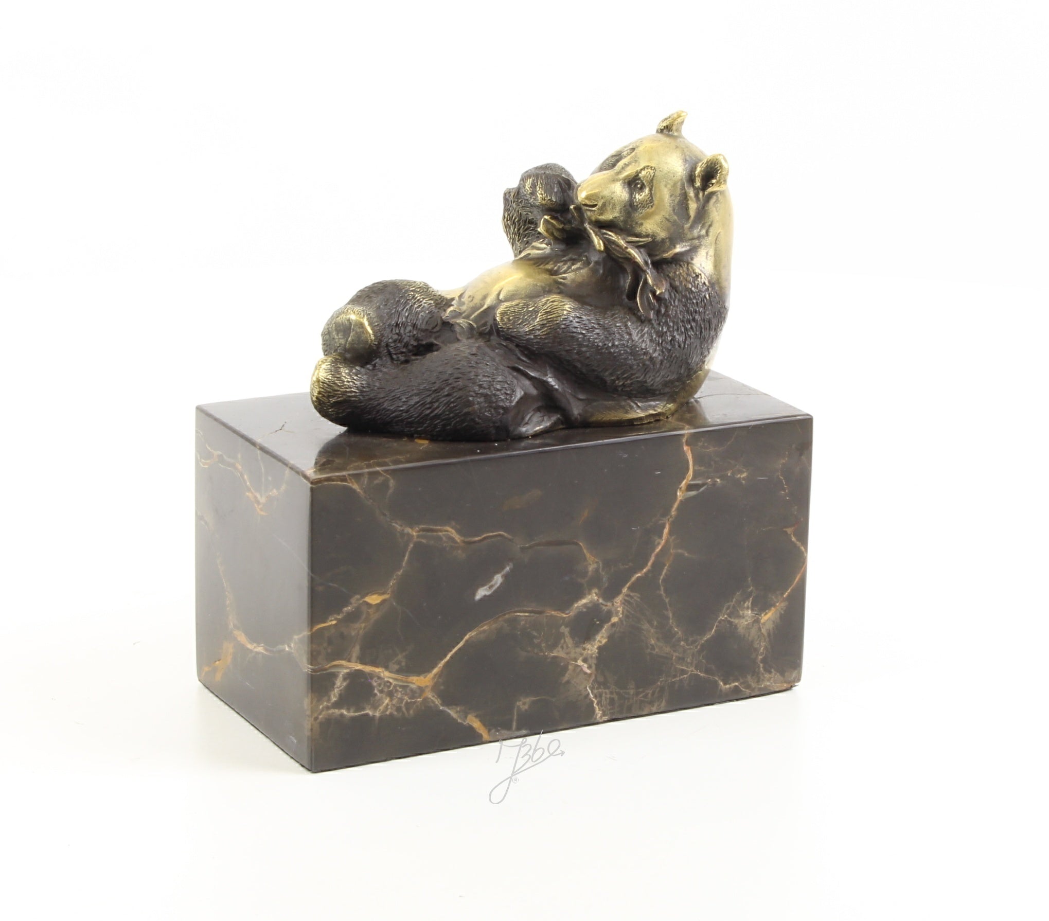 Skulptur Panda Nori Bronze Dekofigur auf Marmorsockel