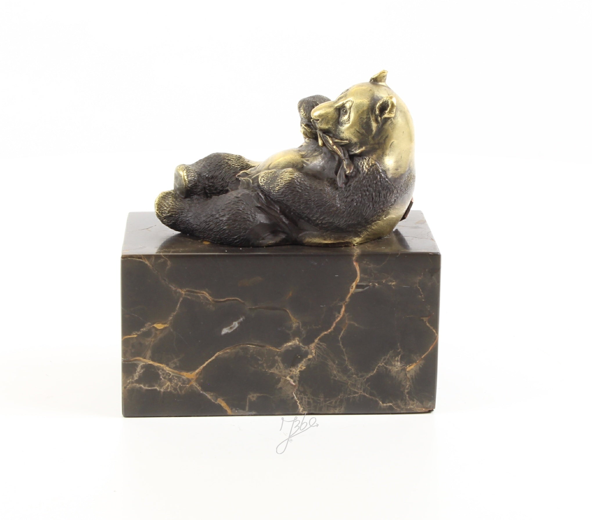 Skulptur Panda Nori Bronze Dekofigur auf Marmorsockel