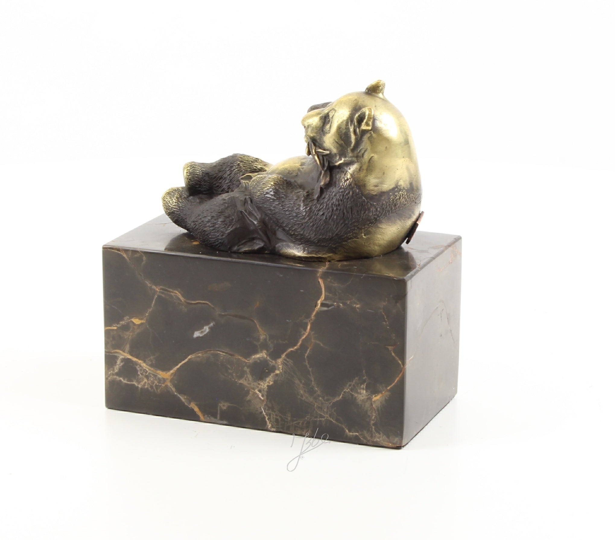 Skulptur Panda Nori Bronze Dekofigur auf Marmorsockel