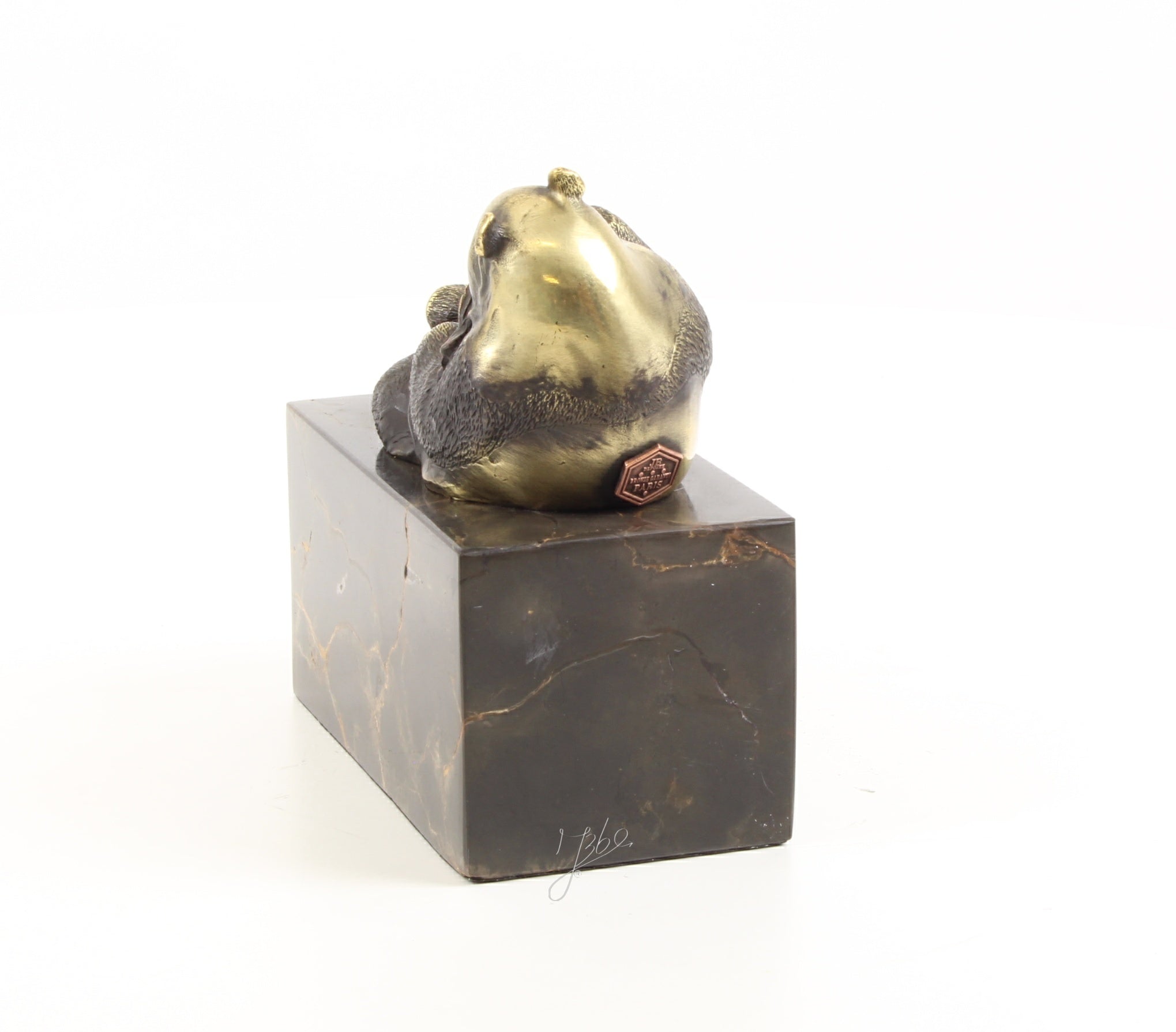 Skulptur Panda Nori Bronze Dekofigur auf Marmorsockel