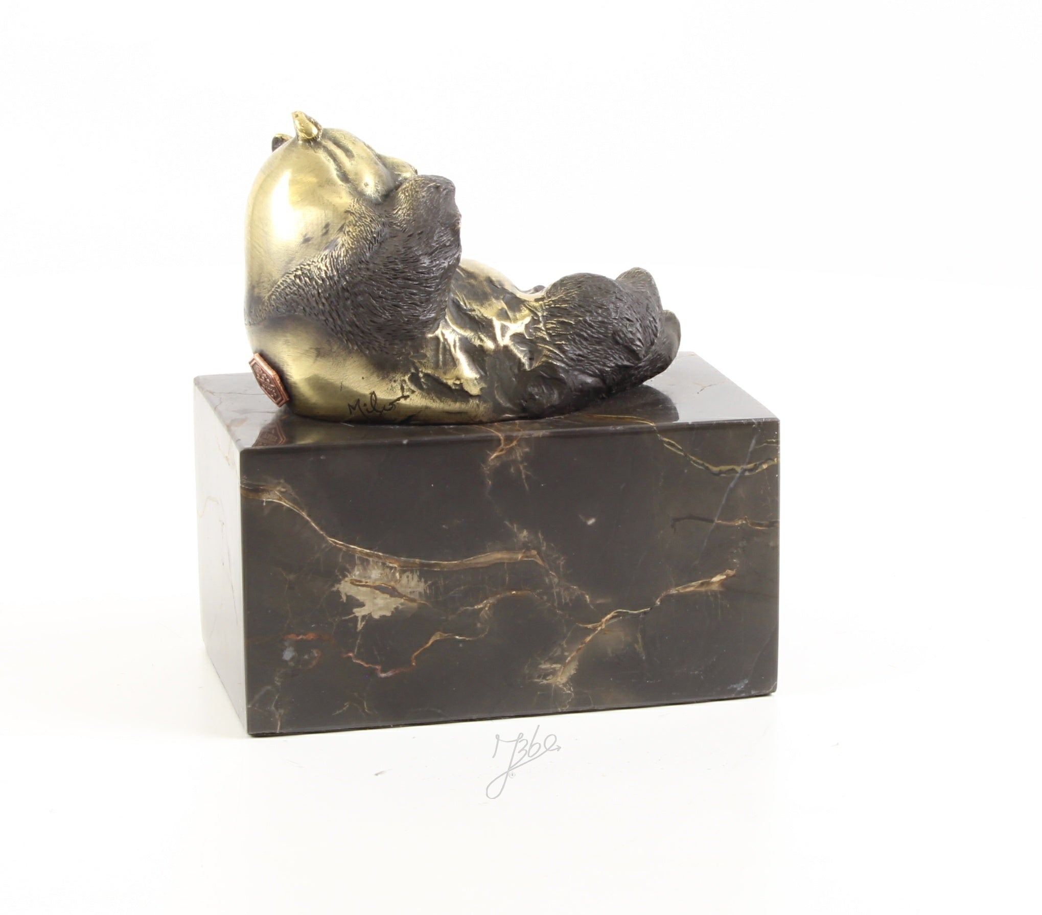 Skulptur Panda Nori Bronze Dekofigur auf Marmorsockel