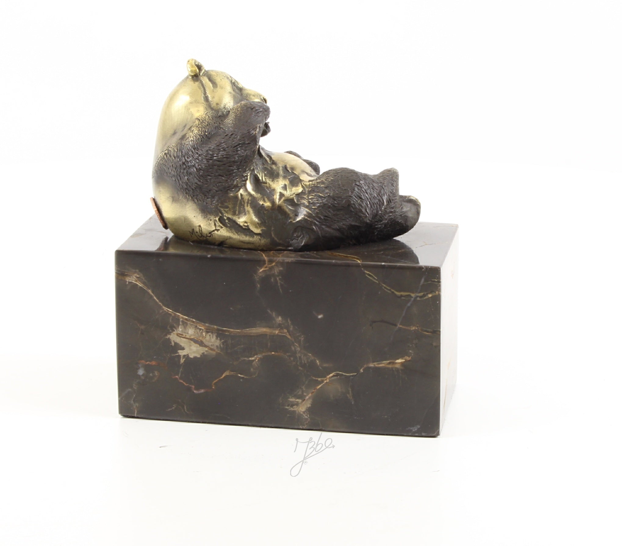 Skulptur Panda Nori Bronze Dekofigur auf Marmorsockel