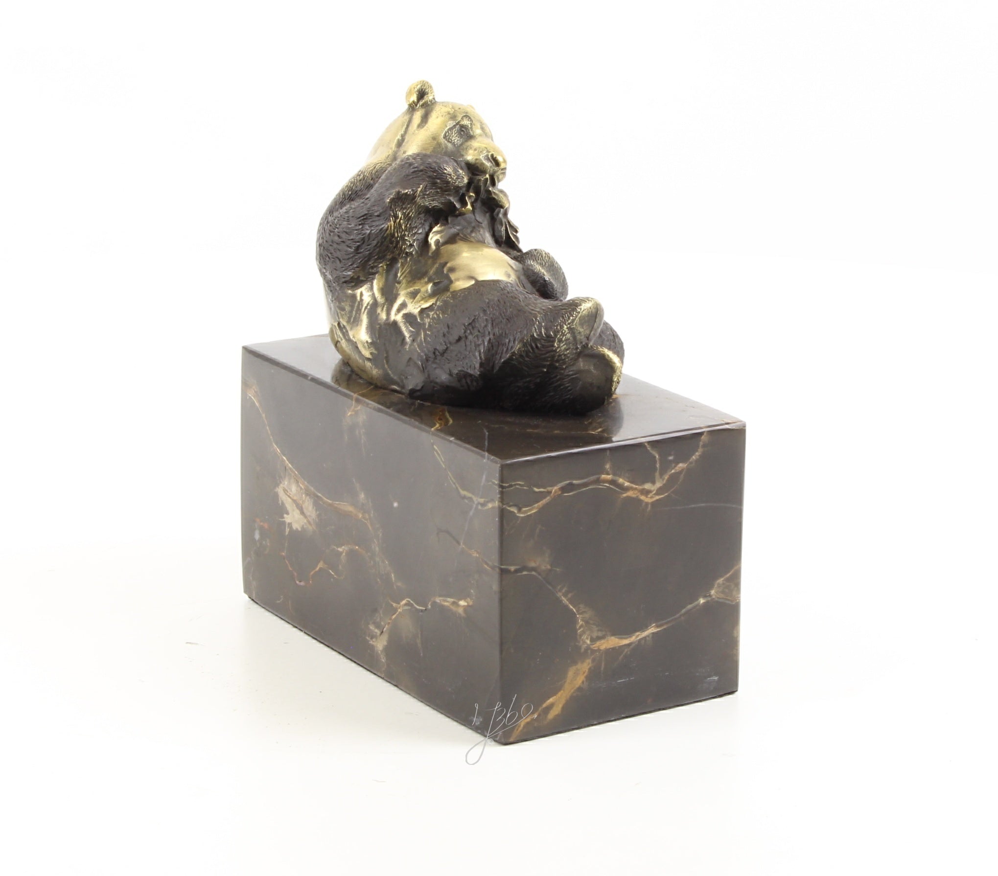 Skulptur Panda Nori Bronze Dekofigur auf Marmorsockel