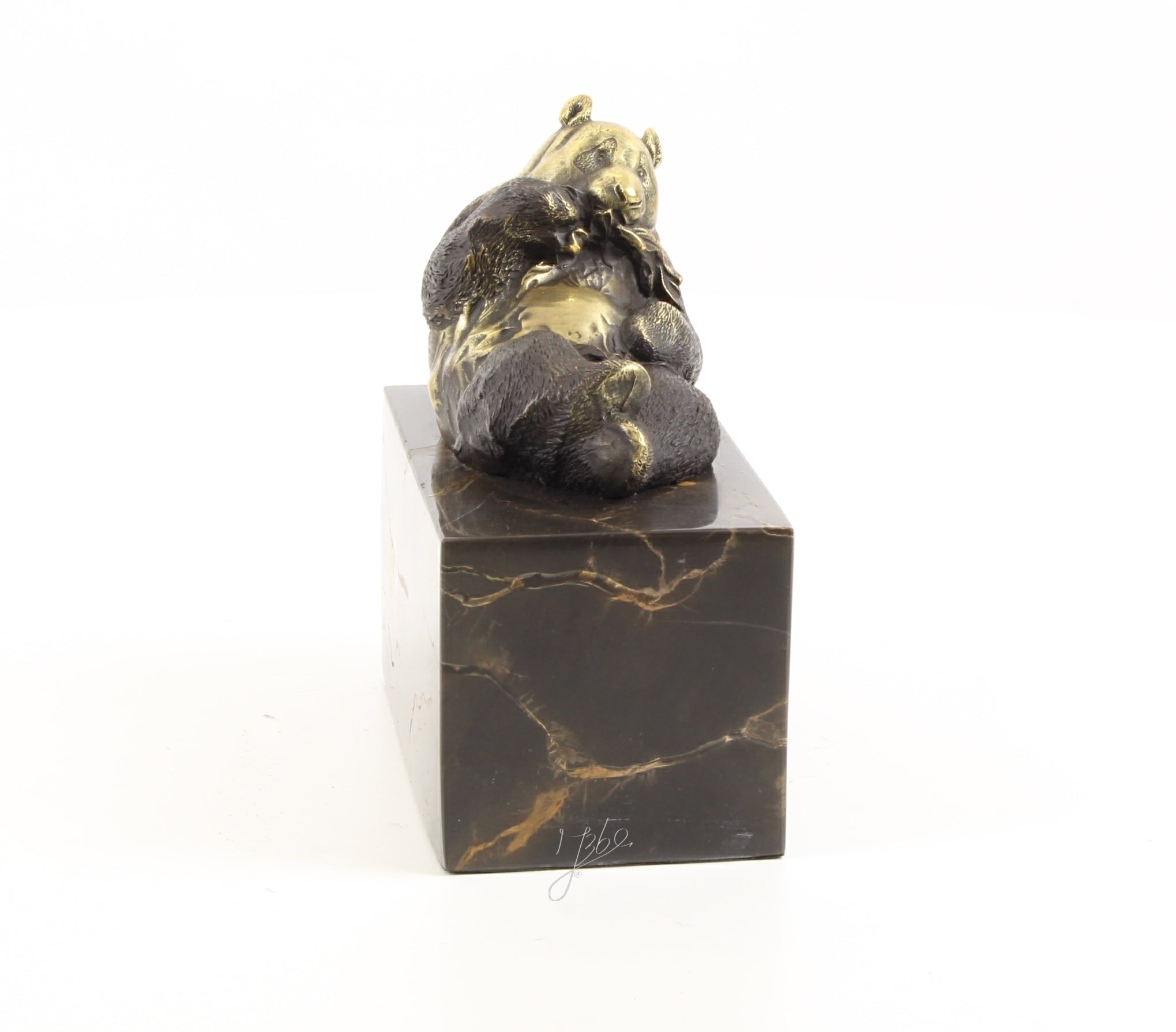 Skulptur Panda Nori Bronze Dekofigur auf Marmorsockel