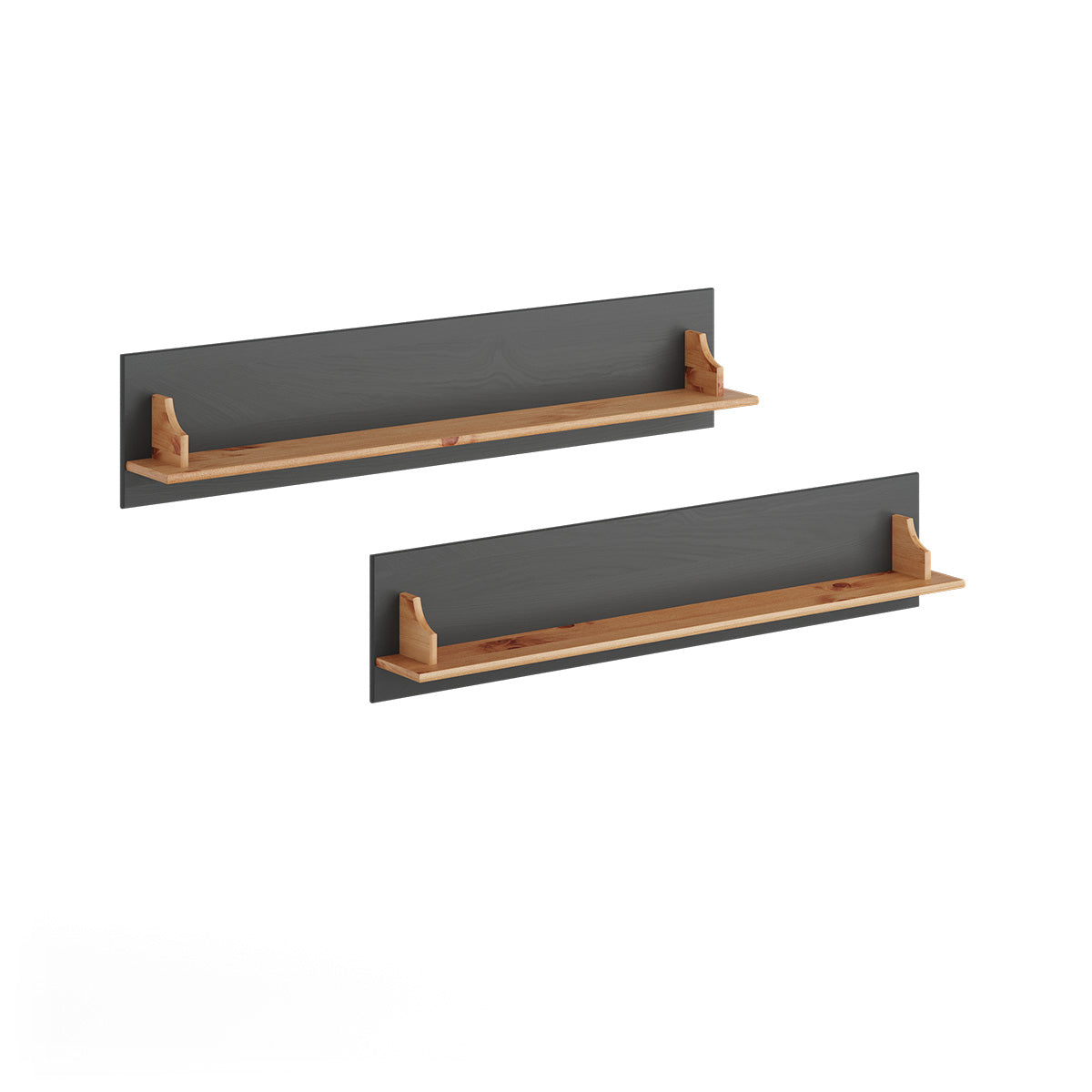 Bologna Elegante Massivholz Kiefer Regale 2 St. | Farbe Graphit - Kiefer