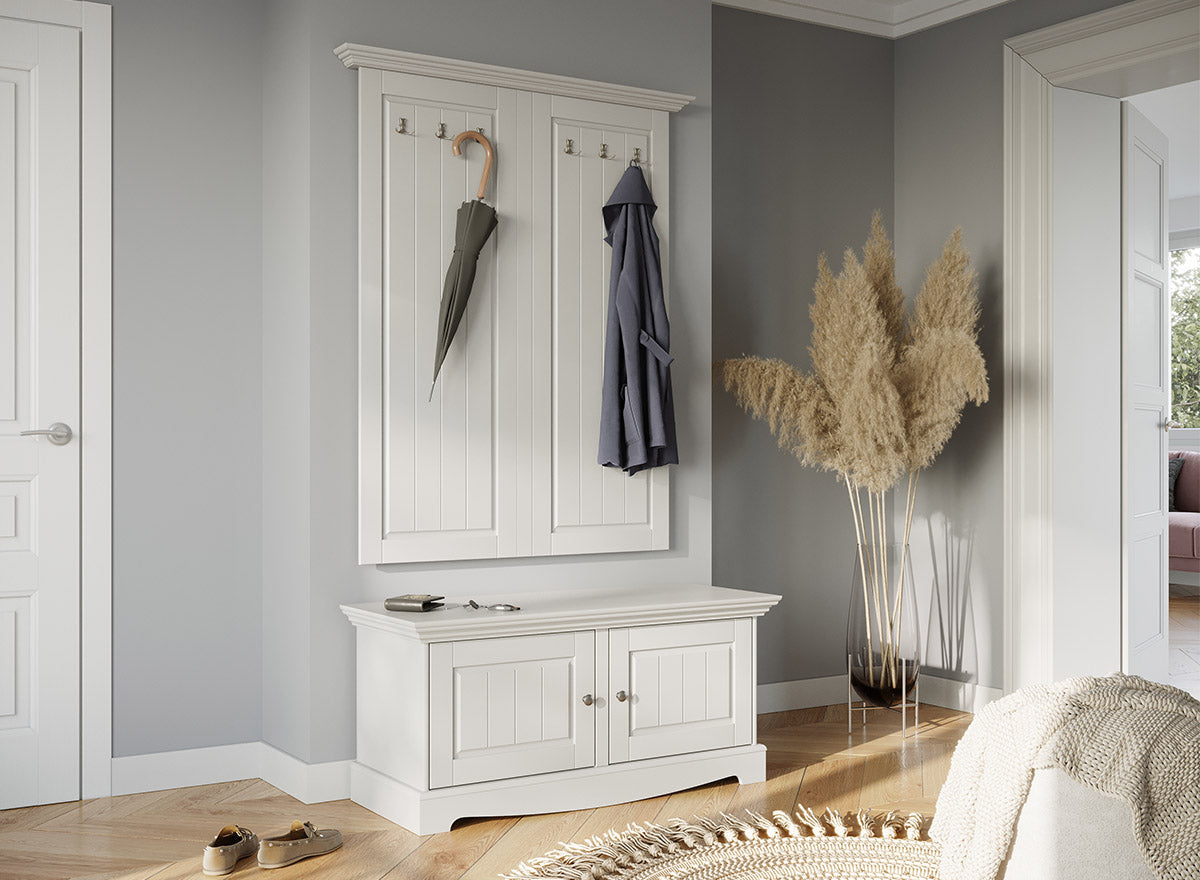 Bologna Elegante Massivholz Kiefer Garderobe Doppel Wandpanel | Farbe weiß