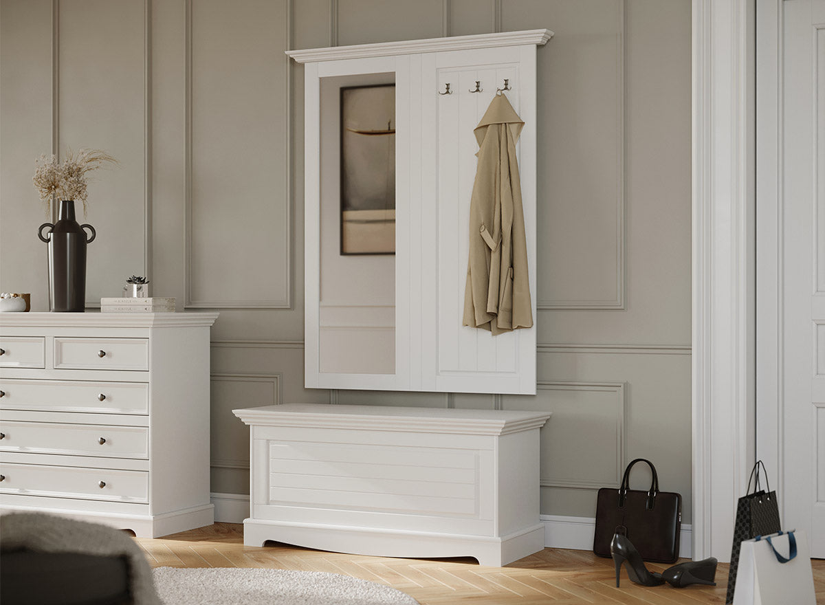 Bologna Elegante Massivholz Kiefer Spiegel Garderobe | Farbe weiß