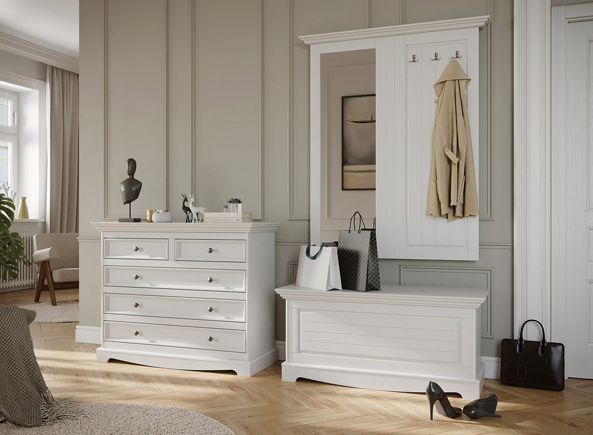 Bologna Elegante Massivholz Kiefer Spiegel Garderobe | Farbe weiß