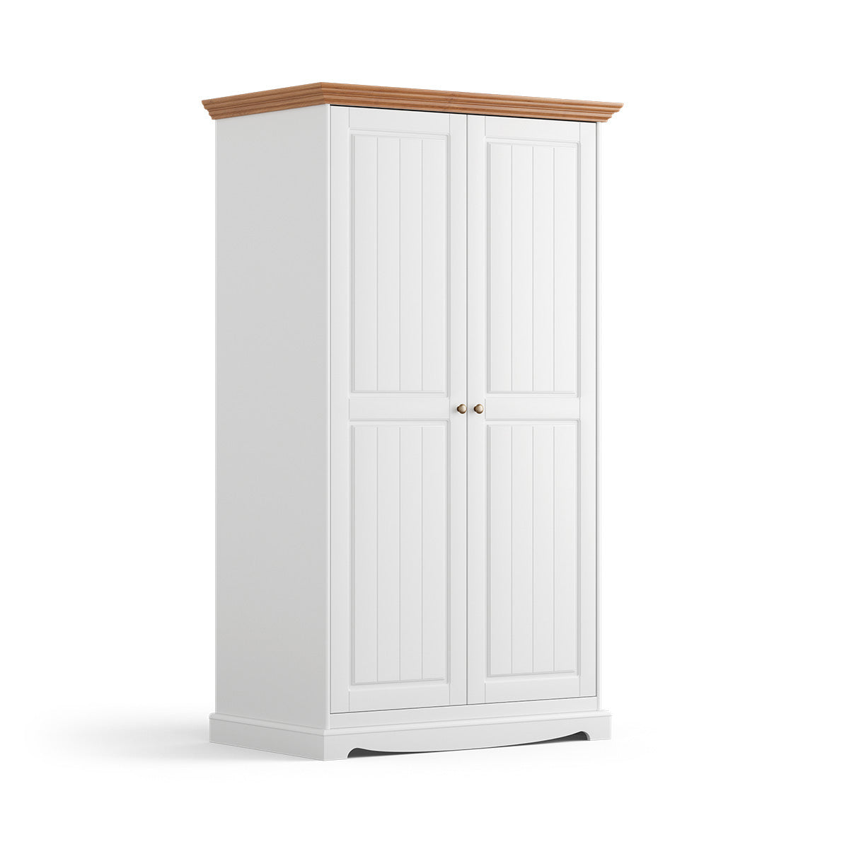 Bologna Elegante Massivholz Kiefer Kleiderschrank 2D | Farbe Weiß - Eiche