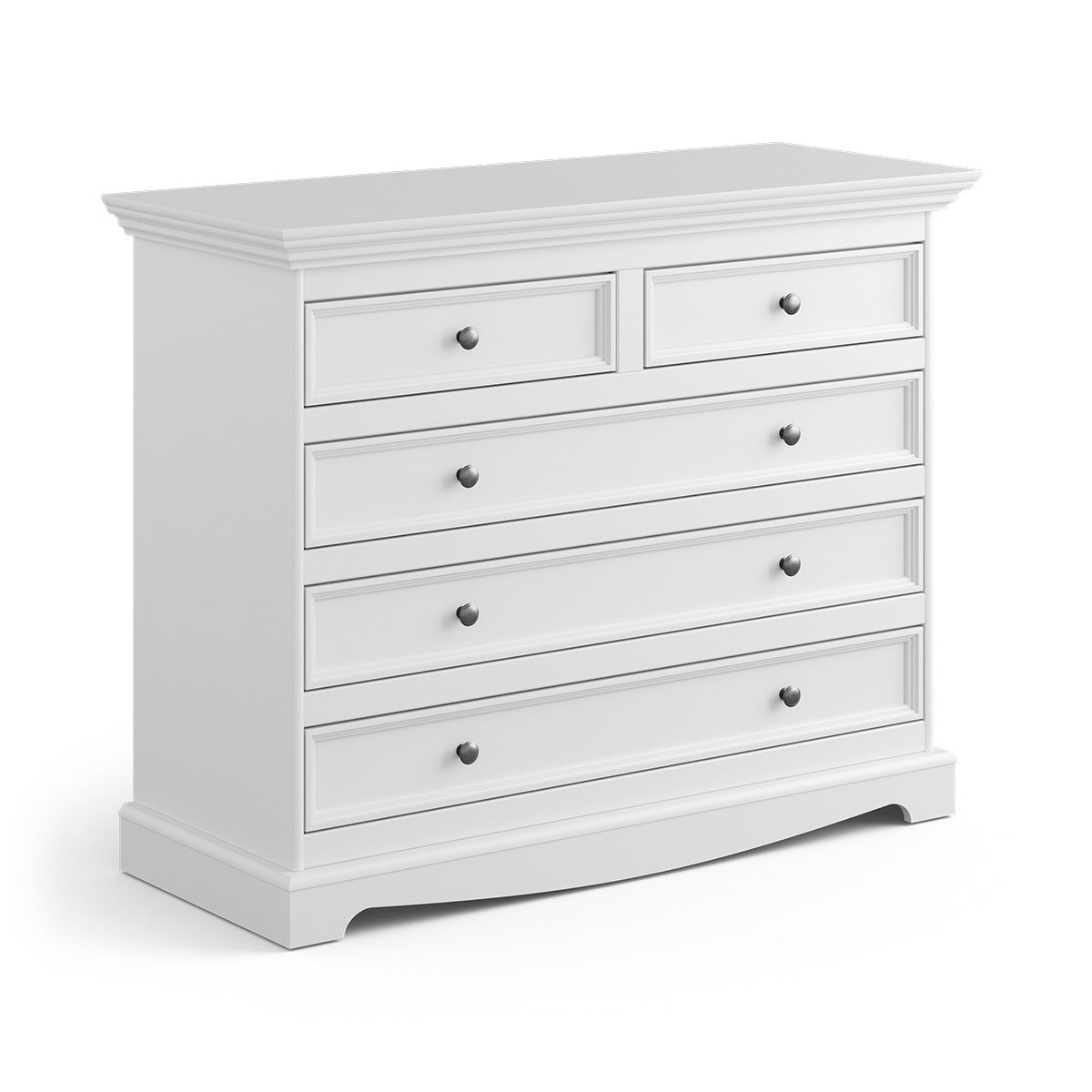 Bologna Elegante Massivholz Kiefer 5 Schubladen Kommode | Farbe weiß