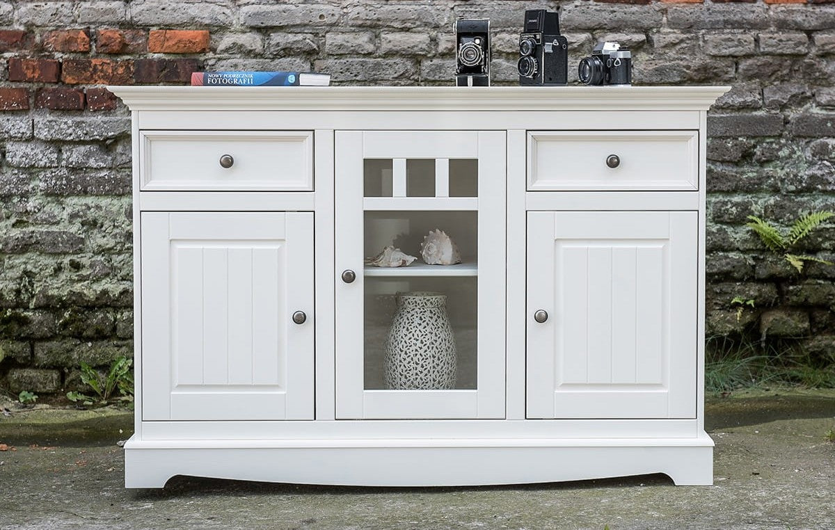 Bologna Elegante Massivholz Kiefer Kommode 3D | Farbe weiß