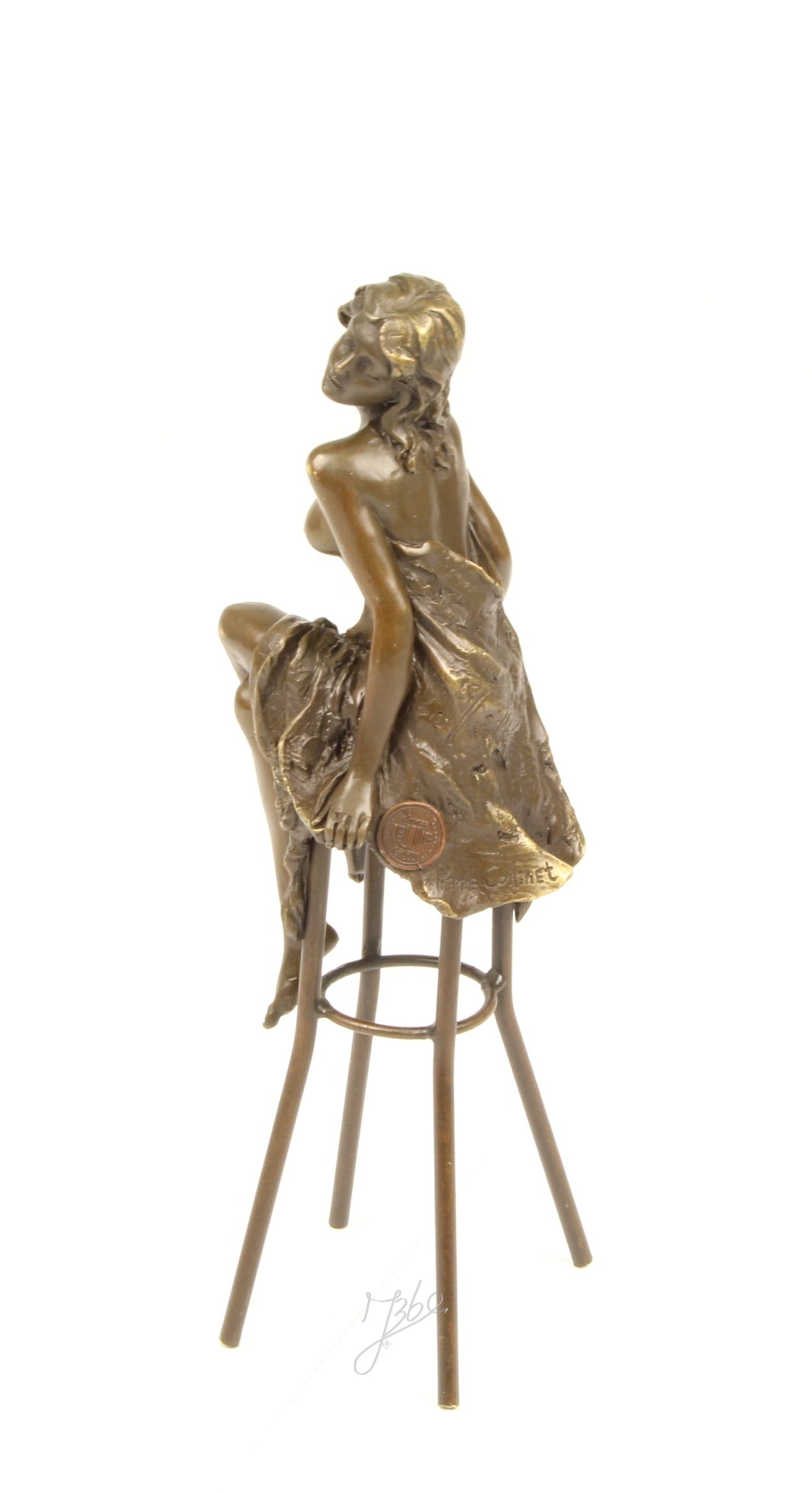 Bronze Skulptur Lounge Lady auf Barhocker 25cm