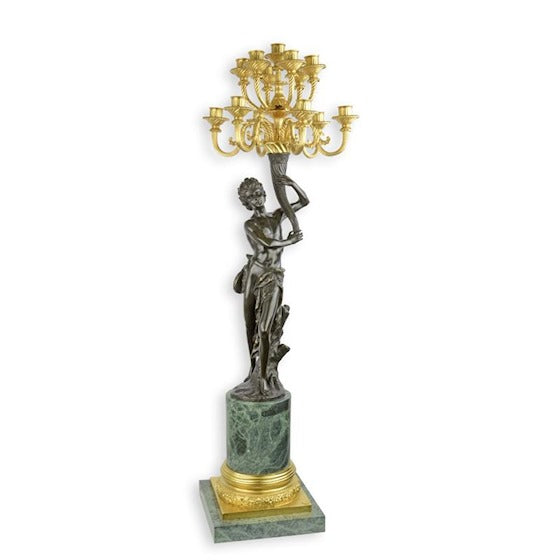 Kerzenleuchter Candelaro Aureus Bronze mit Marmorsockel 108cm