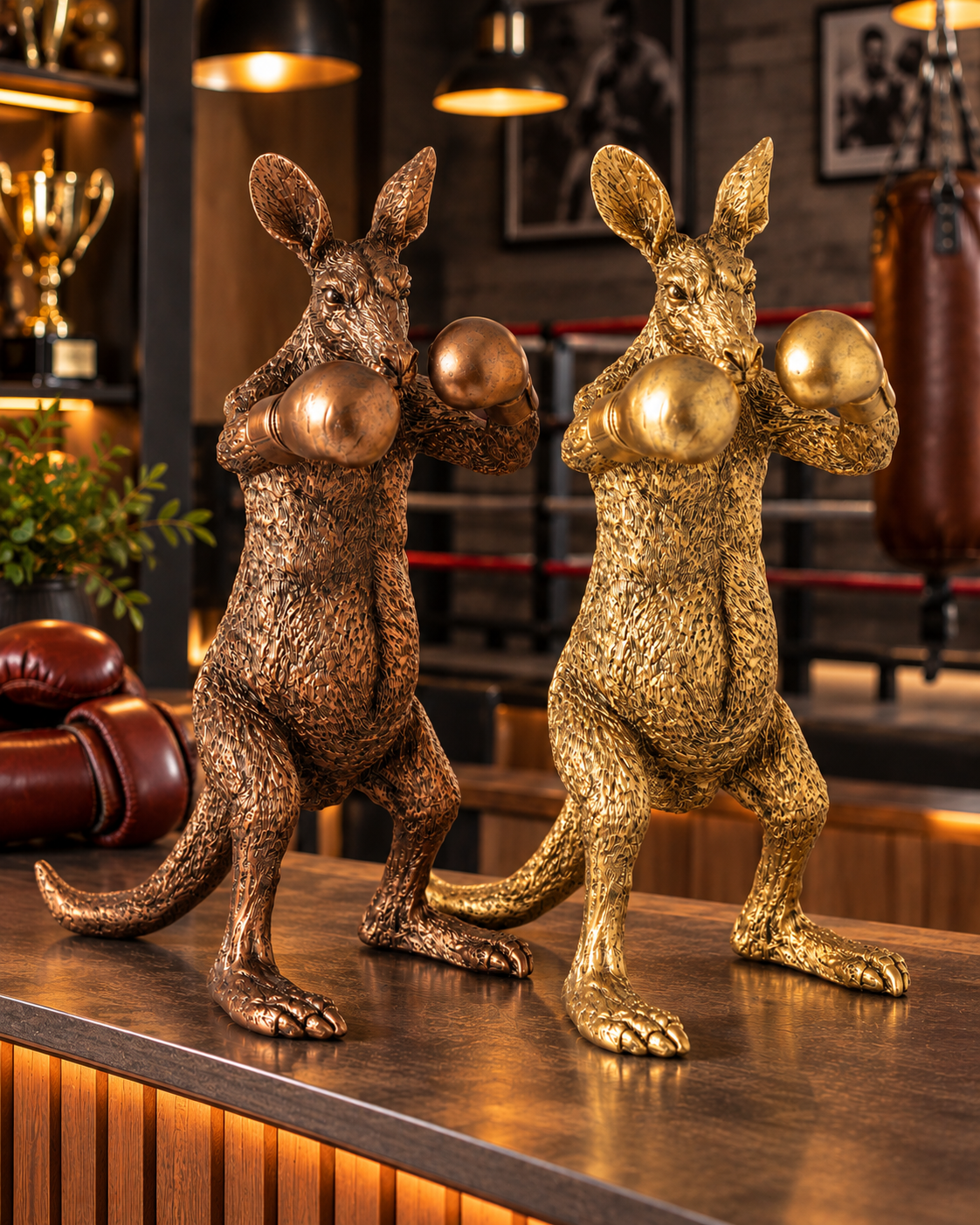 Dekofigur Känguru Boxer Bronze oder Gold 45,5 cm